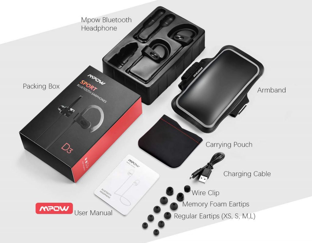 Superior Digital News - MPOW D3 Sport Bluetooth Wireless Headphones - IPX7 Waterproof, HD Stereo Sound, 9-Hour Battery Life - Accessories Kit Bundle