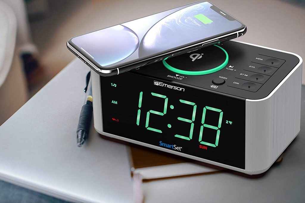 Emerson Alarm Clock Radio and Bluetooth Speaker with Wireless Charger