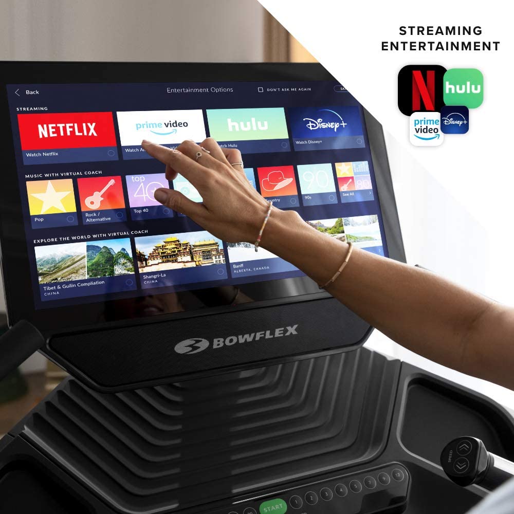 Image of the display on the Bowflex Treadmill 22 showing the access to many popular streaming services.