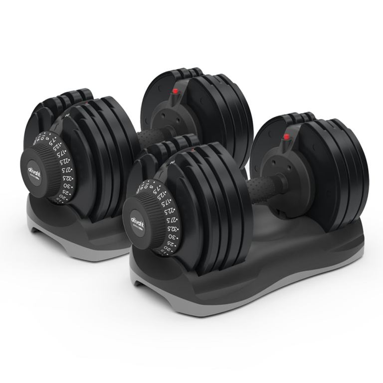 Image of Ativafit 71.5 lb Adjustable Dumbbells on their high-strength plastic pedestals
