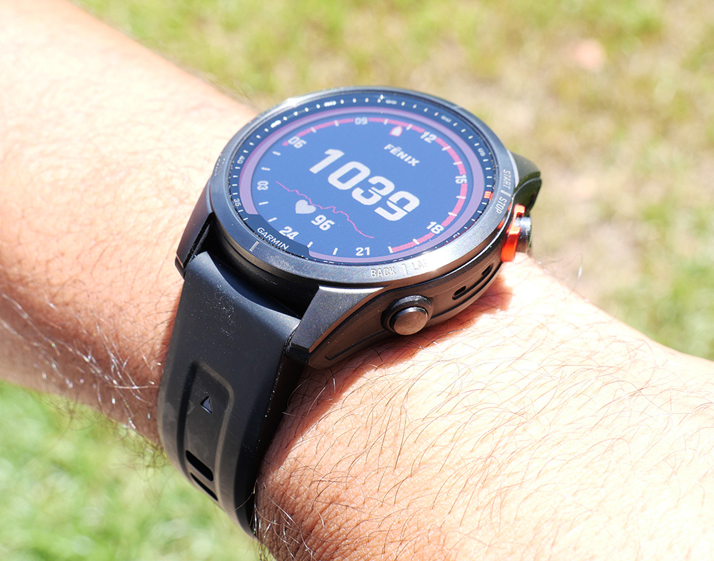 Image of the Power and Select Buttons on the Garmin Fenix 7s Solar