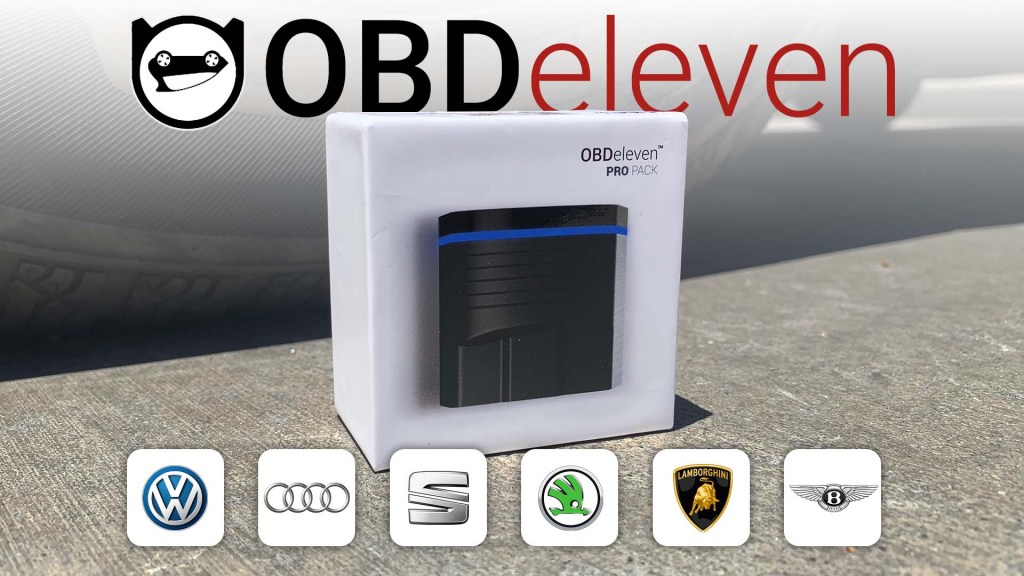 Image of OBDeleven Pro Pack packaging and compatible car makes